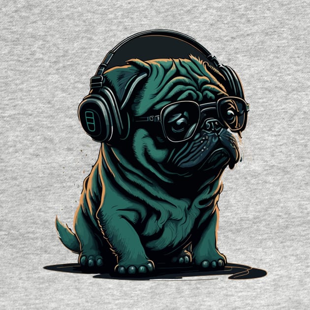 Pug wearing Headphones. Animal Pet  Dog Puppy by Stoiceveryday